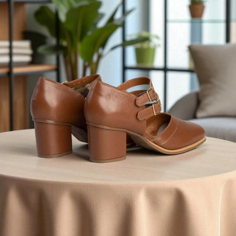 Sapato Retrô Couro Sintético Marrom Elegante e Versátil