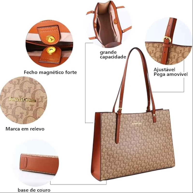 Bolsa de Ombro Espaçosa em Couro Impermeável
