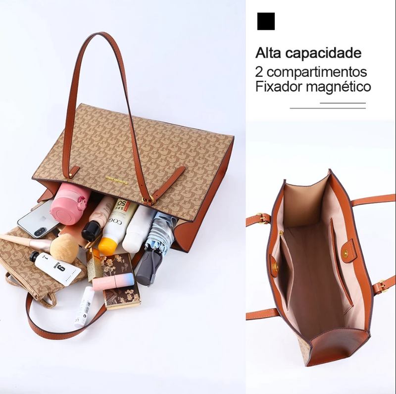 Bolsa de Ombro Espaçosa em Couro Impermeável