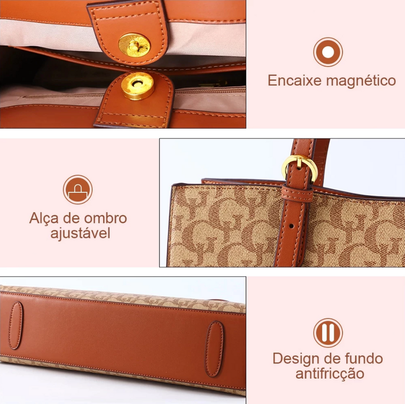 Bolsa de Ombro Espaçosa em Couro Impermeável